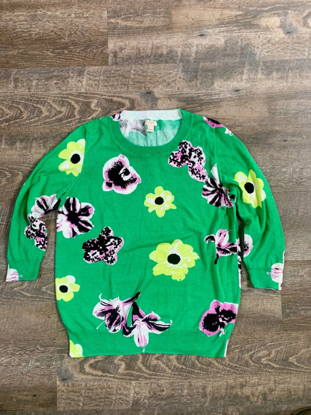 J. Crew Green Floral Crewneck Sweater - Bright Flower Print